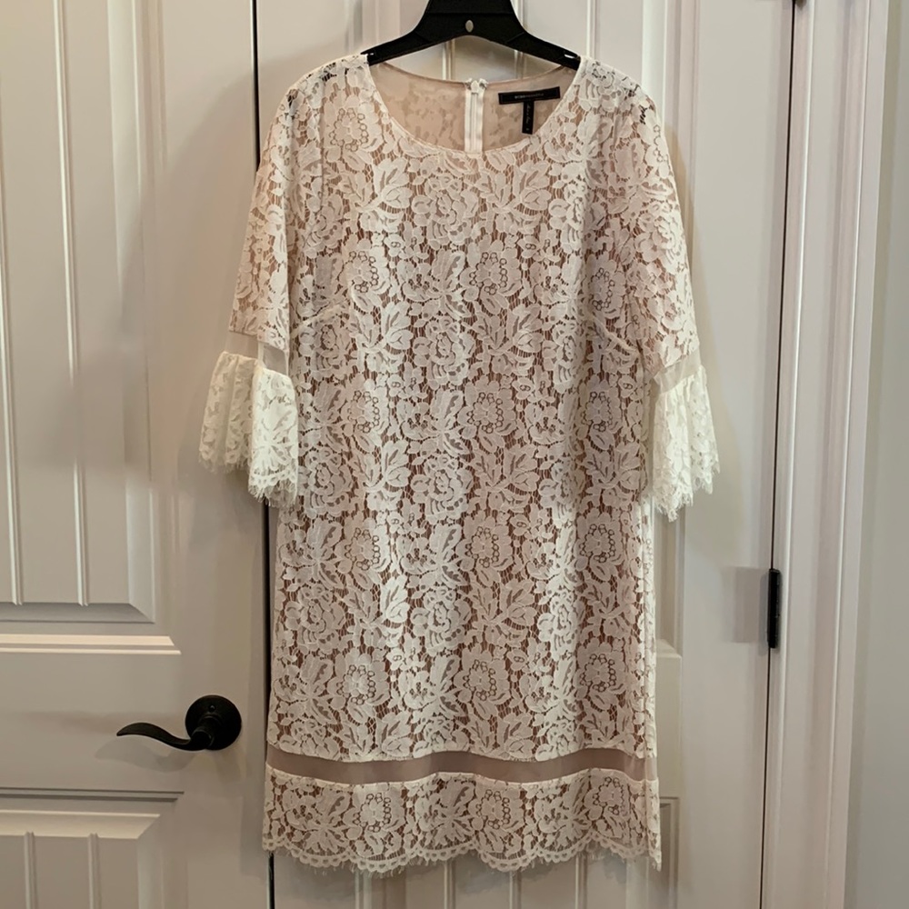 BCBGMAXAZRIA Cream Lace MIDI Dress M